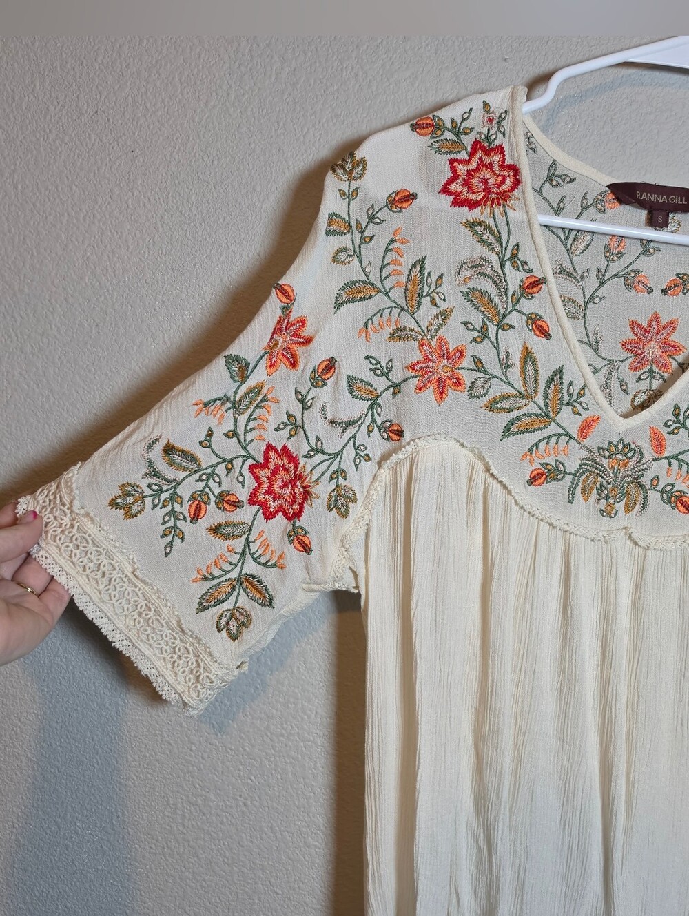 Ranna Gill Anthropologie Jumel Embroidered Top S Small Boho Floral Peasant Blous - Picture 5 of 9